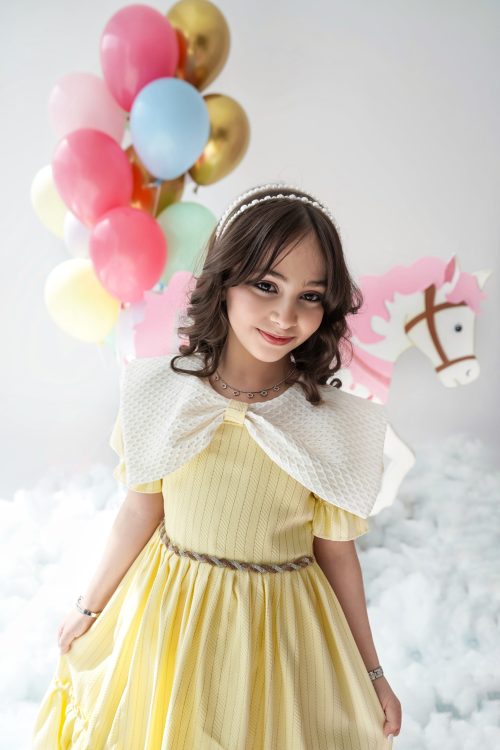 فستان بناتي الأصفر بتصميم أنيق ومفعم بالمرح - 928