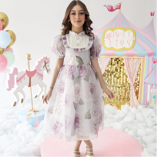 فستان الأميرات أورجانزا مورد قطعة من سحر الخيال - 1020 فستان الأميرات أورجانزا مورد قطعة من سحر الخيال - 1020