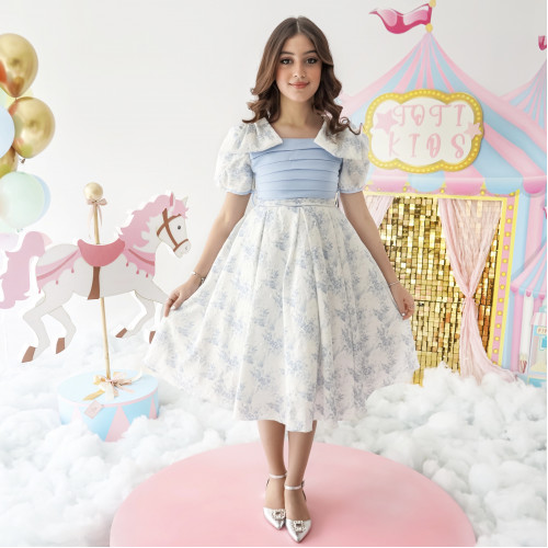 فستان بناتي كلاسيك مورد سماوي - 1017 فستان بناتي كلاسيك مورد سماوي - 1017