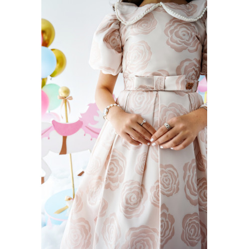 فستان بناتي جاكار وردي بإطلالة ملكية - 1002 فستان بناتي جاكار وردي بإطلالة ملكية - 1002