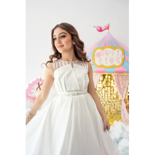 فستان بناتي سهرة إطلالة الأميرات ذيل مرصع وفيونكه من الخلف - M3570 فستان بناتي سهرة إطلالة الأميرات ذيل مرصع وفيونكه من الخلف - M3570