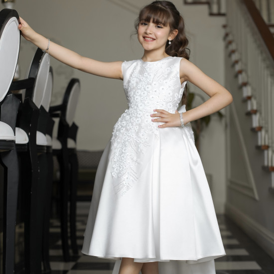 فستان سهرة بناتي بتطريز وذيل لإطلالة ملكية بلونين - 1033