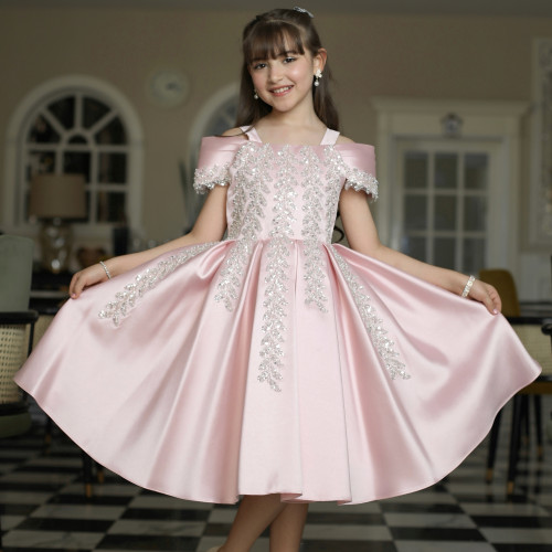 فستان بناتي بلونين مطرز بأكتاف | فستان سهرة للأفراح - M3624 فستان بناتي بلونين مطرز بأكتاف | فستان سهرة للأفراح - M3624