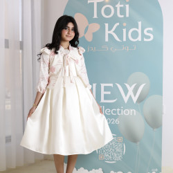 طقم فستان بناتي مع جاكيت بوليرو | تصميم مورد وربطة عنق - 1045