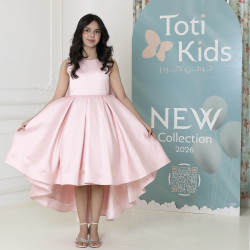 فستان بناتي بلونين هاي لو | تصميم بفيونكة خلفية ضخمة - M3768