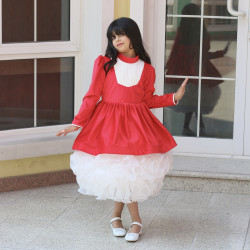 فستان بناتي أحمر وتنورة كب كيك | فستان شتوي للحفلات - M3775