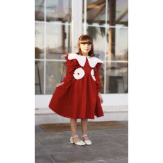 فستان بناتي مخمل أحمر بياقة وفيونكات بيضاء | فستان العيد الكلاسيكي - 1116 فستان بناتي مخمل أحمر بياقة وفيونكات بيضاء | فستان العيد الكلاسيكي - 1116