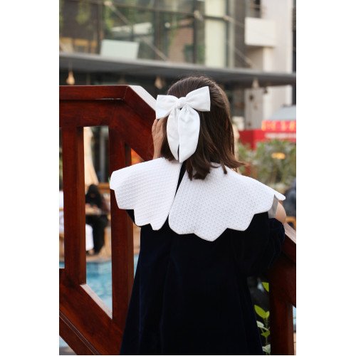 فستان بناتي مخمل كحلي بياقة منقوشة | أناقة شتوية راقية - 1115 فستان بناتي مخمل كحلي بياقة منقوشة | أناقة شتوية راقية - 1115