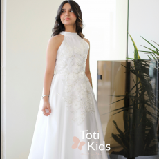 فستان بناتي أبيض بفيونكة خلفية وتطريز | فستان سهرة ملكي - 1036 فستان بناتي أبيض بفيونكة خلفية وتطريز | فستان سهرة ملكي - 1036