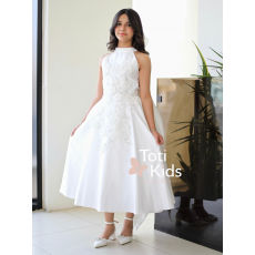 فستان بناتي أبيض بفيونكة خلفية وتطريز | فستان سهرة ملكي - 1036 فستان بناتي أبيض بفيونكة خلفية وتطريز | فستان سهرة ملكي - 1036