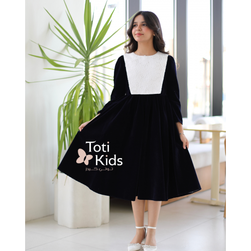 فستان بناتي مخمل بـلونين بصدر مطرز | تصميم شتوي بزهور - 1118 فستان بناتي مخمل بـلونين بصدر مطرز | تصميم شتوي بزهور - 1118