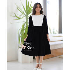 فستان بناتي مخمل بـلونين بصدر مطرز | تصميم شتوي بزهور - 1118 فستان بناتي مخمل بـلونين بصدر مطرز | تصميم شتوي بزهور - 1118