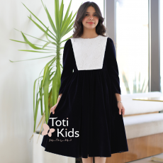 فستان بناتي مخمل بـلونين بصدر مطرز | تصميم شتوي بزهور - 1118 فستان بناتي مخمل بـلونين بصدر مطرز | تصميم شتوي بزهور - 1118