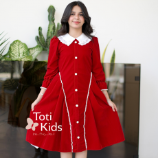 فستان بناتي مخمل بـلونين | أزرار ولؤلؤ لتصميم كلاسيكي - 1126 فستان بناتي مخمل بـلونين | أزرار ولؤلؤ لتصميم كلاسيكي - 1126