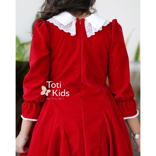 فستان بناتي مخمل بـلونين | أزرار ولؤلؤ لتصميم كلاسيكي - 1126 فستان بناتي مخمل بـلونين | أزرار ولؤلؤ لتصميم كلاسيكي - 1126