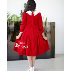 فستان بناتي مخمل بـلونين | أزرار ولؤلؤ لتصميم كلاسيكي - 1126 فستان بناتي مخمل بـلونين | أزرار ولؤلؤ لتصميم كلاسيكي - 1126