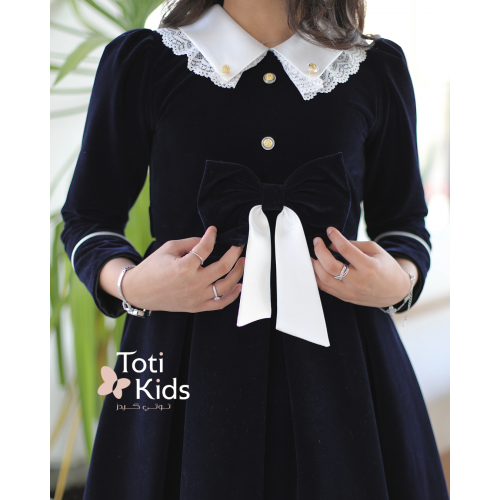 فستان بناتي مخمل بـلونين بفيونكة | تصميم كلاسيكي بتفاصيل كم مميزة- 1122 فستان بناتي مخمل بـلونين بفيونكة | تصميم كلاسيكي بتفاصيل كم مميزة- 1122