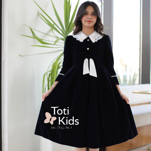 فستان بناتي مخمل بـلونين بفيونكة | تصميم كلاسيكي بتفاصيل كم مميزة- 1122 فستان بناتي مخمل بـلونين بفيونكة | تصميم كلاسيكي بتفاصيل كم مميزة- 1122