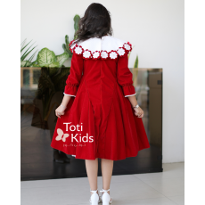 فستان بناتي مخمل بـلونين | ياقة مرصعة بالفصوص وتفاصيل لؤلؤ - 1125 فستان بناتي مخمل بـلونين | ياقة مرصعة بالفصوص وتفاصيل لؤلؤ - 1125