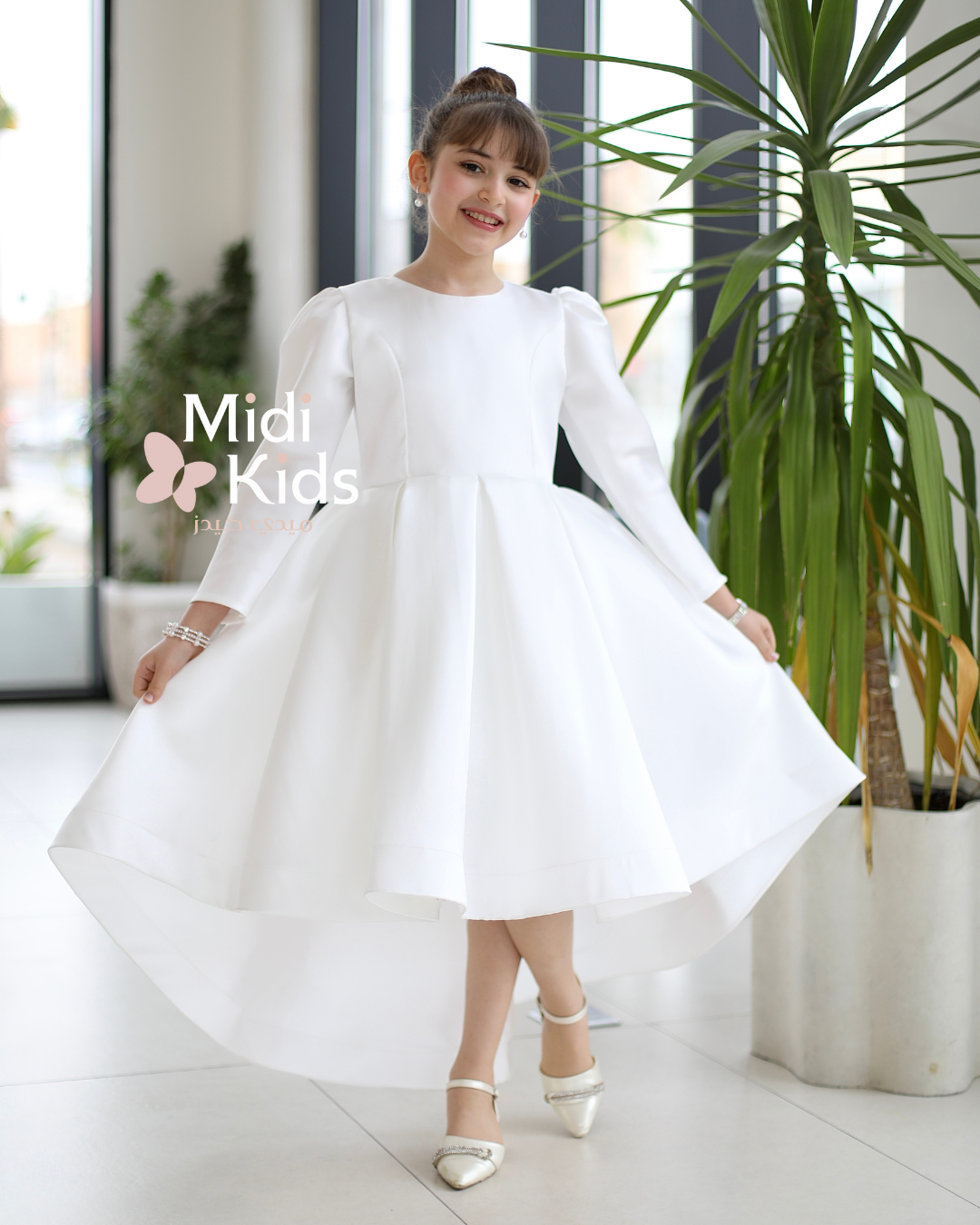 فستان سهرة بناتي ميكادو فاخر | فيونكة خلفية كبيرة وتصميم ملكي - m3783