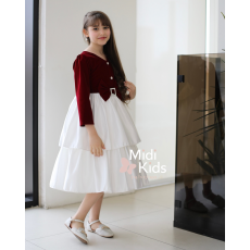 فستان بناتي مخمل أحمر | فيونكة خصر أنيقة وإكسسوار كريستالي - M3781 فستان بناتي مخمل أحمر | فيونكة خصر أنيقة وإكسسوار كريستالي - M3781