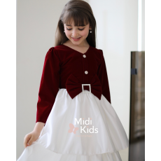 فستان بناتي مخمل أحمر | فيونكة خصر أنيقة وإكسسوار كريستالي - M3781 فستان بناتي مخمل أحمر | فيونكة خصر أنيقة وإكسسوار كريستالي - M3781