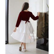 فستان بناتي مخمل أحمر | فيونكة خصر أنيقة وإكسسوار كريستالي - M3781 فستان بناتي مخمل أحمر | فيونكة خصر أنيقة وإكسسوار كريستالي - M3781