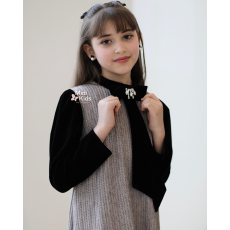 فستان شتوي تريكو فاخر | ياقة وأكمام مخمل أسود وإكسسوار لامع - M3799