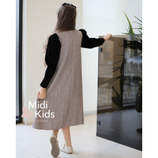 فستان شتوي تريكو فاخر | ياقة وأكمام مخمل أسود وإكسسوار لامع - M3799