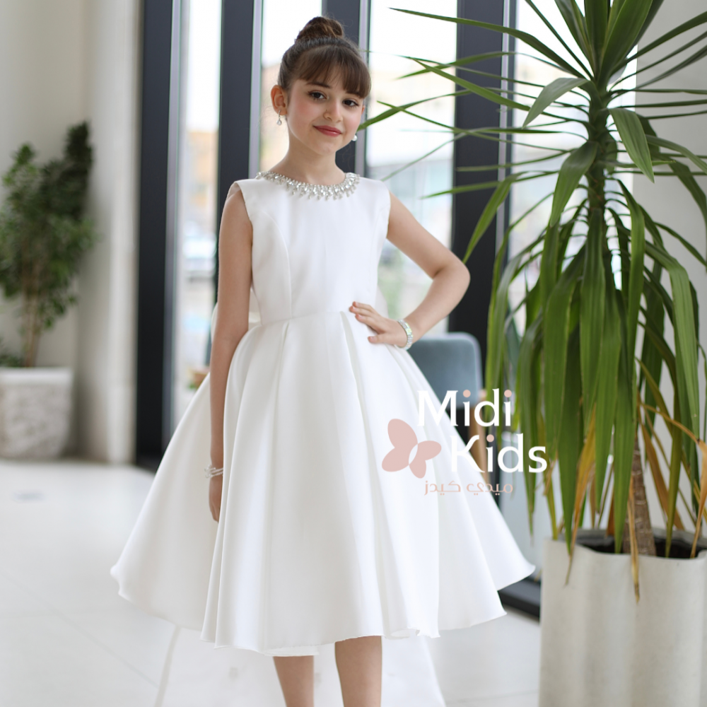 فستان سهرة ميكادو فاخر | ذيل مرصع وقصة ظهر مميزة مع فيونكة - m3778