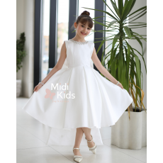 فستان سهرة ميكادو فاخر | ذيل مرصع وقصة ظهر مميزة مع فيونكة - m3778