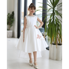 فستان سهرة ميكادو فاخر | ذيل مرصع وقصة ظهر مميزة مع فيونكة - m3778