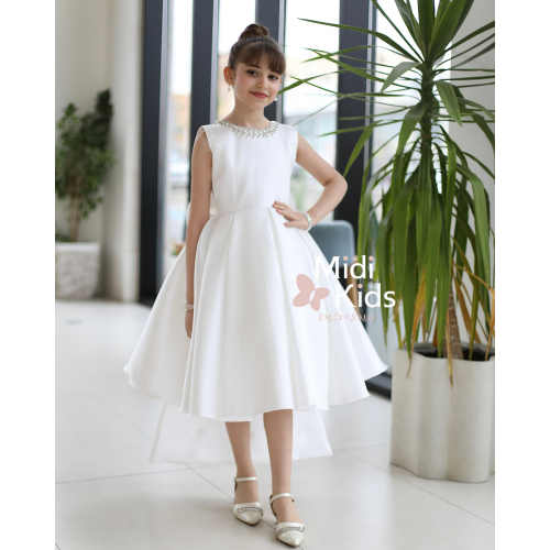 فستان سهرة ميكادو فاخر | ذيل مرصع وقصة ظهر مميزة مع فيونكة - m3778