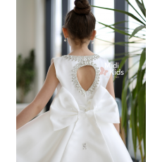 فستان سهرة ميكادو فاخر | ذيل مرصع وقصة ظهر مميزة مع فيونكة - m3778