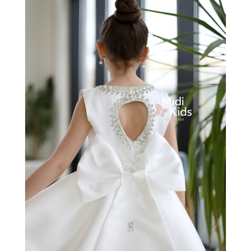 فستان سهرة ميكادو فاخر | ذيل مرصع وقصة ظهر مميزة مع فيونكة - m3778