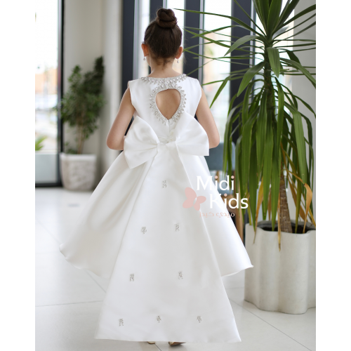 فستان سهرة ميكادو فاخر | ذيل مرصع وقصة ظهر مميزة مع فيونكة - m3778