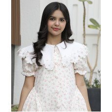 فستان بناتي مورد بياقة مرصعة وأزرار لؤلؤ | حديقة من الأناقة وبريق اللؤلؤ - 1181