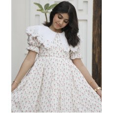 فستان بناتي مورد بطبقات | تصميم زهور الربيع بياقة مرصعة - 1180
