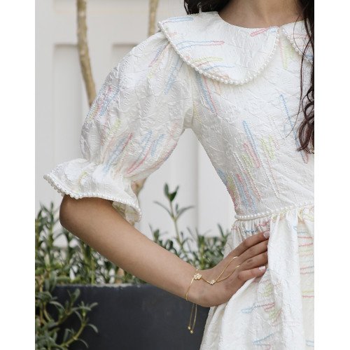 فستان بناتي ملكي مستوحى من المهرجانات | تصميم خطوط ملونة وخصر مرصع - 1144 فستان بناتي ملكي مستوحى من المهرجانات | تصميم خطوط ملونة وخصر مرصع - 1144