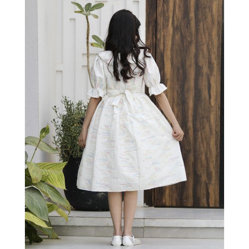 فستان بناتي ملكي مستوحى من المهرجانات | تصميم خطوط ملونة وخصر مرصع - 1144 فستان بناتي ملكي مستوحى من المهرجانات | تصميم خطوط ملونة وخصر مرصع - 1144