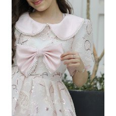 فستان بناتي وردي بفيونكة لؤلؤ وأكمام مرصعة | حين تلتقي الرقة بالفخامة - 1183 فستان بناتي وردي بفيونكة لؤلؤ وأكمام مرصعة | حين تلتقي الرقة بالفخامة - 1183