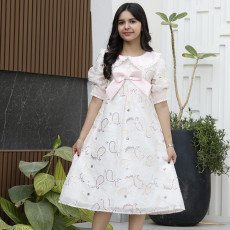 فستان بناتي كلوش بفيونكة وكلفة وردية | تصميم حالم - 1132 فستان بناتي كلوش بفيونكة وكلفة وردية | تصميم حالم - 1132