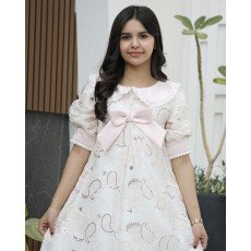 فستان بناتي كلوش بفيونكة وكلفة وردية | تصميم حالم - 1132 فستان بناتي كلوش بفيونكة وكلفة وردية | تصميم حالم - 1132