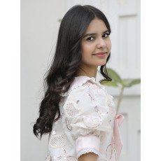 فستان بناتي كلوش بفيونكة وكلفة وردية | تصميم حالم - 1132 فستان بناتي كلوش بفيونكة وكلفة وردية | تصميم حالم - 1132