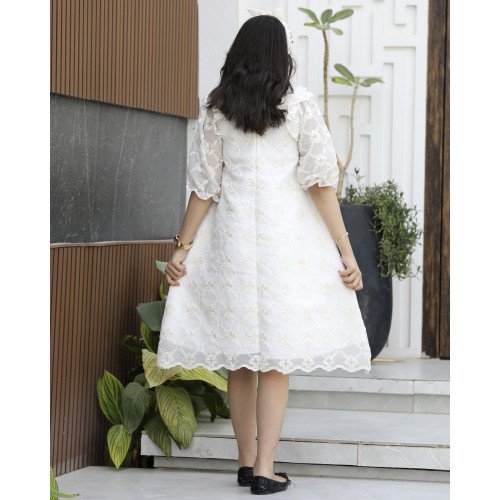 فستان بناتي كلوش مورد ذهبي | تصميم كشكش طبقات فاخر - 1154