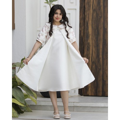 طقم فستان بناتي قطعتين | جاكيت مطرز روز وفستان ميكادو - 1184 طقم فستان بناتي قطعتين | جاكيت مطرز روز وفستان ميكادو - 1184