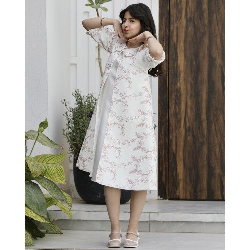 طقم فستان بناتي قطعتين | جاكيت مطرز روز وفستان ميكادو - 1184 طقم فستان بناتي قطعتين | جاكيت مطرز روز وفستان ميكادو - 1184