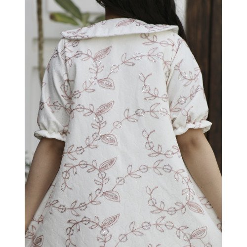 طقم فستان بناتي قطعتين | جاكيت مطرز روز وفستان ميكادو - 1184 طقم فستان بناتي قطعتين | جاكيت مطرز روز وفستان ميكادو - 1184