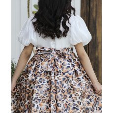 فستان بناتي نمري بأكمام منفوشة وتصميم عصري - M3722 فستان بناتي نمري بأكمام منفوشة وتصميم عصري - M3722