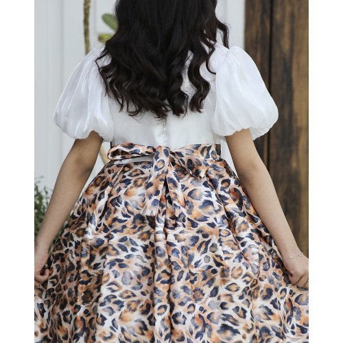 فستان بناتي نمري بأكمام منفوشة وتصميم عصري - M3722 فستان بناتي نمري بأكمام منفوشة وتصميم عصري - M3722